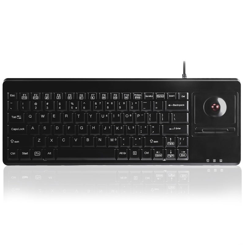Perixx PERIBOARD-514H Plus Wired Keyboard with Trackball - 14.57x5.39x1.02 Inch - USB Port with 2 Hubs, US English Layout, Black - Image 1